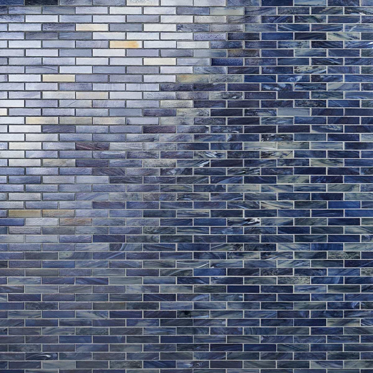 Sky Blue Polished Glass Mosaic Wall Tile 12-in x 12-in