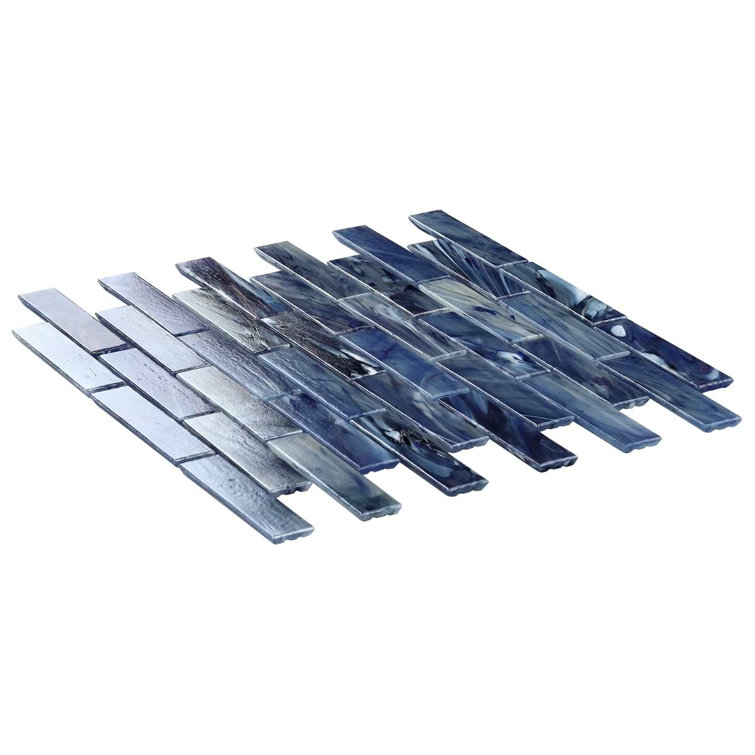 Sky Blue Polished Glass Mosaic Wall Tile 12-in x 12-in