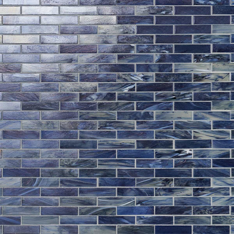 Sky Blue Polished Glass Mosaic Wall Tile 12-in x 12-in