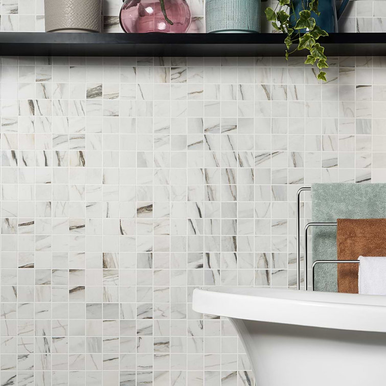 Statuario Venato Matte Porcelain Mosaic Tile Sheet for Indoor/Outdoor Use