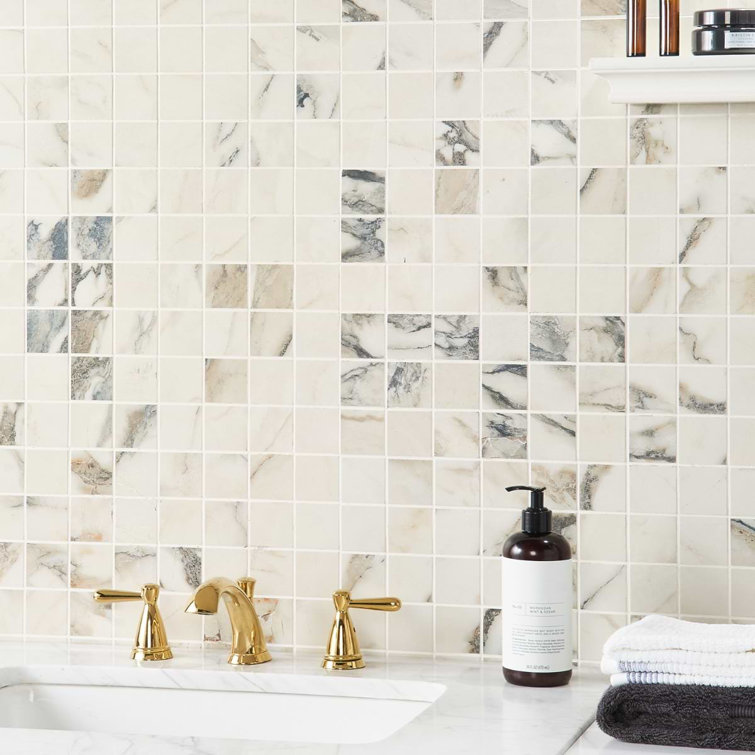 Statuario Venato Matte Porcelain Mosaic Tile Sheet for Indoor/Outdoor Use