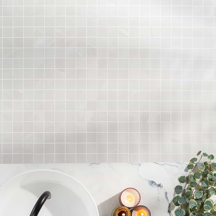 Aztec Onyx Bianco Matte Porcelain Mosaic Tile 12-in x 12-in