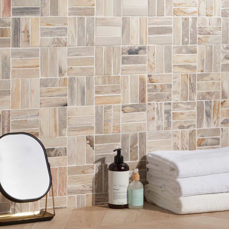 Petra Basketweave Brown Marble Mosaic Tile 12" x 12"