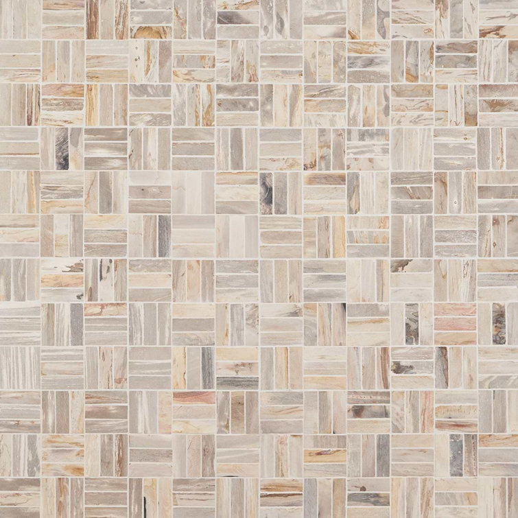 Petra Basketweave Brown Marble Mosaic Tile 12" x 12"