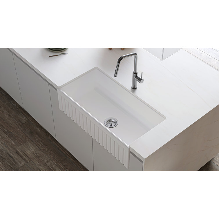 White Fireclay 36'' Single Bowl Farmhouse Kitchen Sink