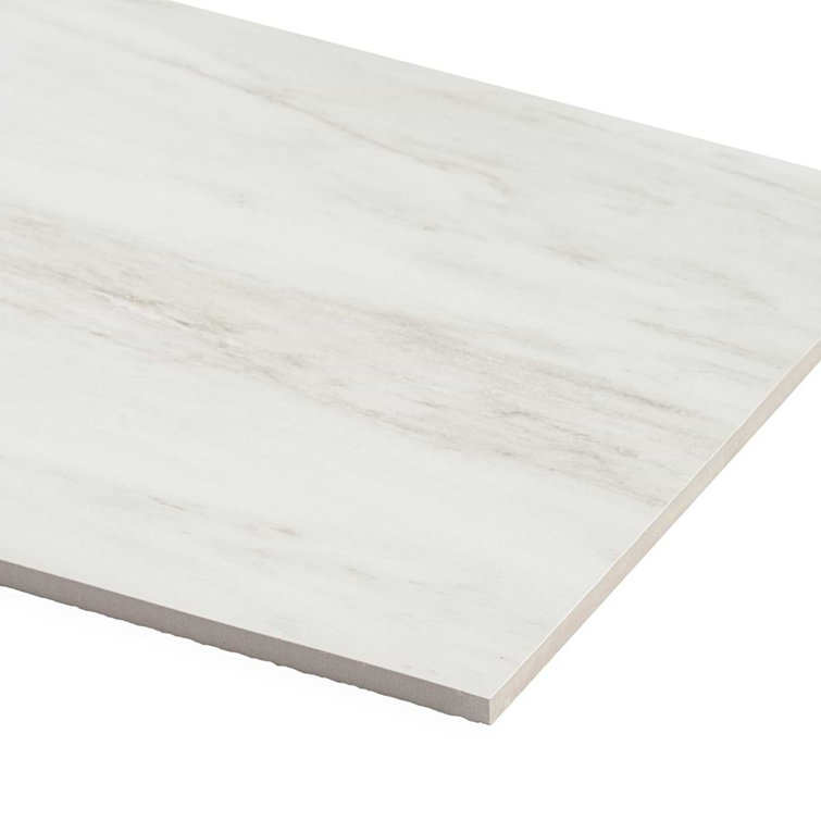 Saroshi 12" x 24" Matte White Marble Look Porcelain Tile