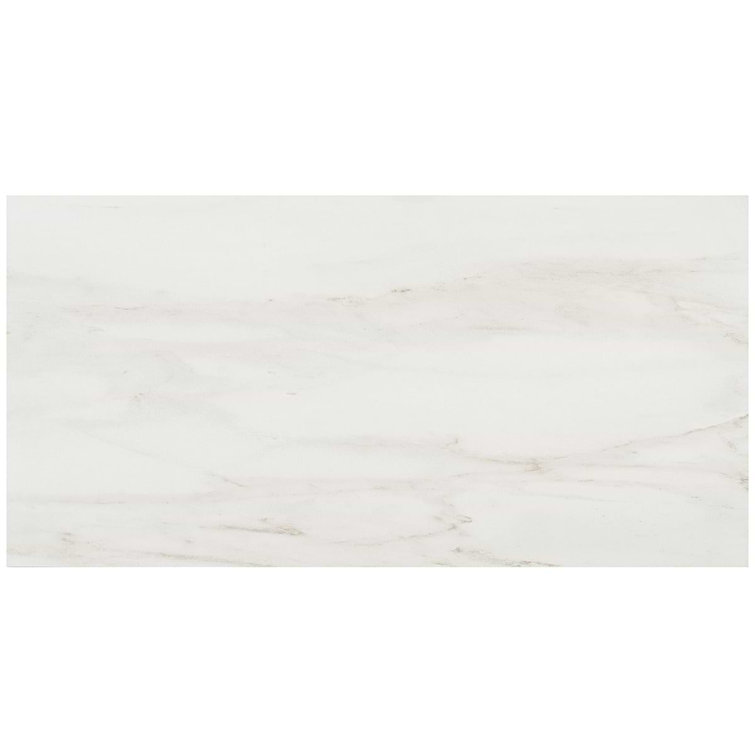 Saroshi 12" x 24" Matte White Marble Look Porcelain Tile