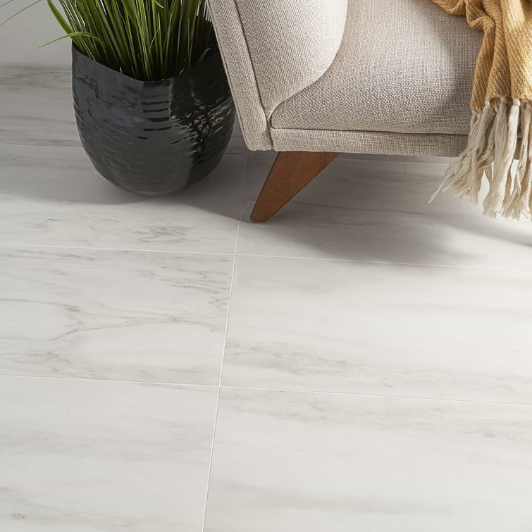Saroshi 12" x 24" Matte White Marble Look Porcelain Tile