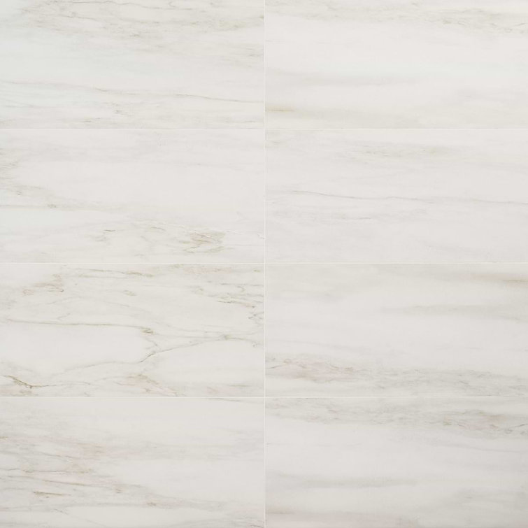 Saroshi 12" x 24" Matte White Marble Look Porcelain Tile