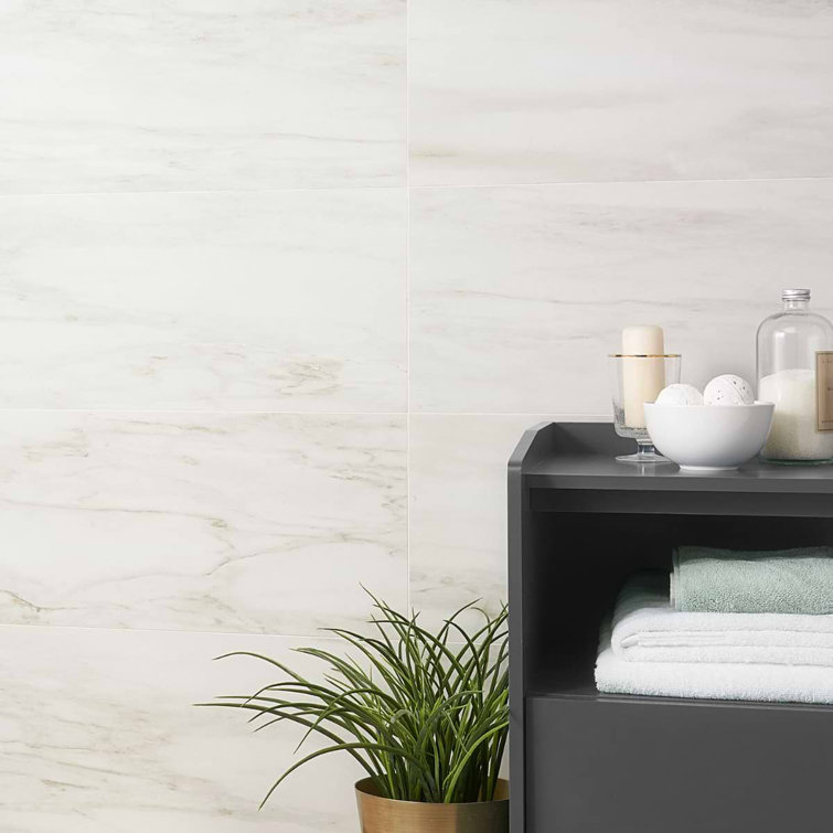 Saroshi 12" x 24" Matte White Marble Look Porcelain Tile