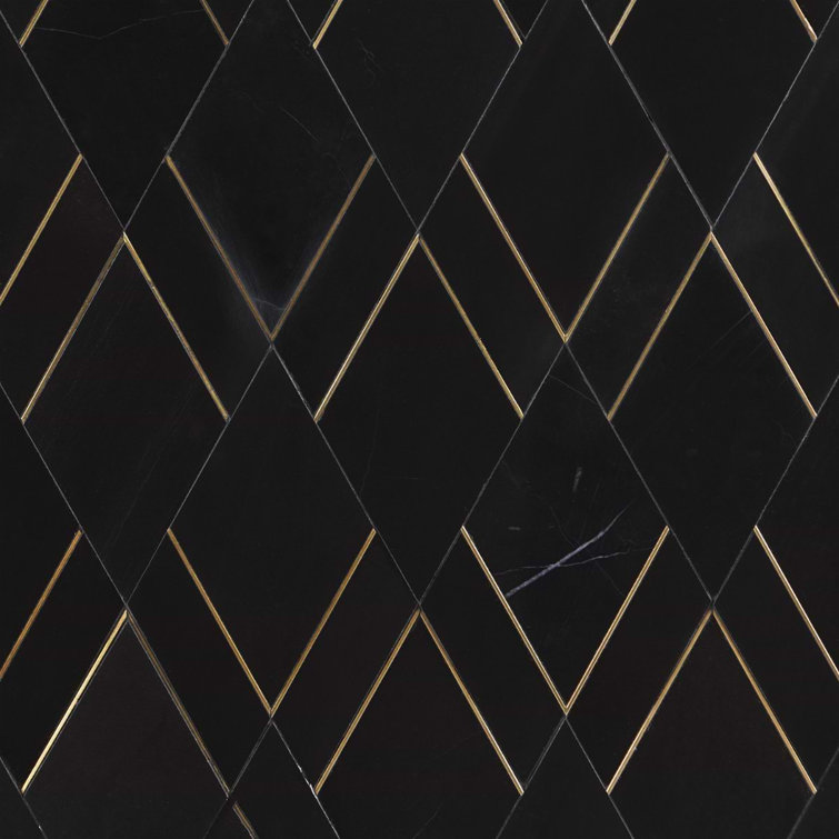Nero Polished Marble and Brass Diamond Wall Tile