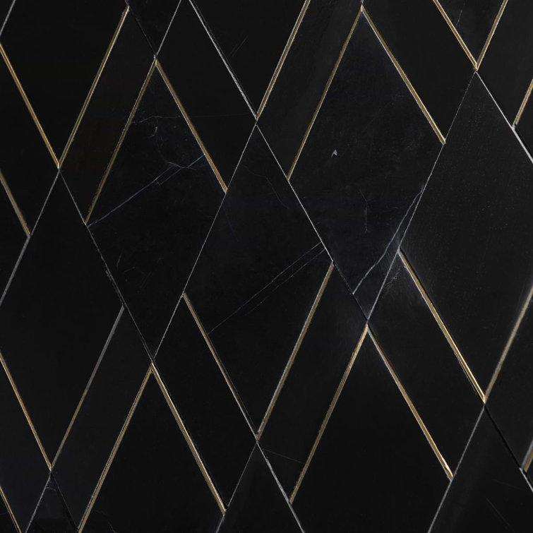 Nero Polished Marble and Brass Diamond Wall Tile