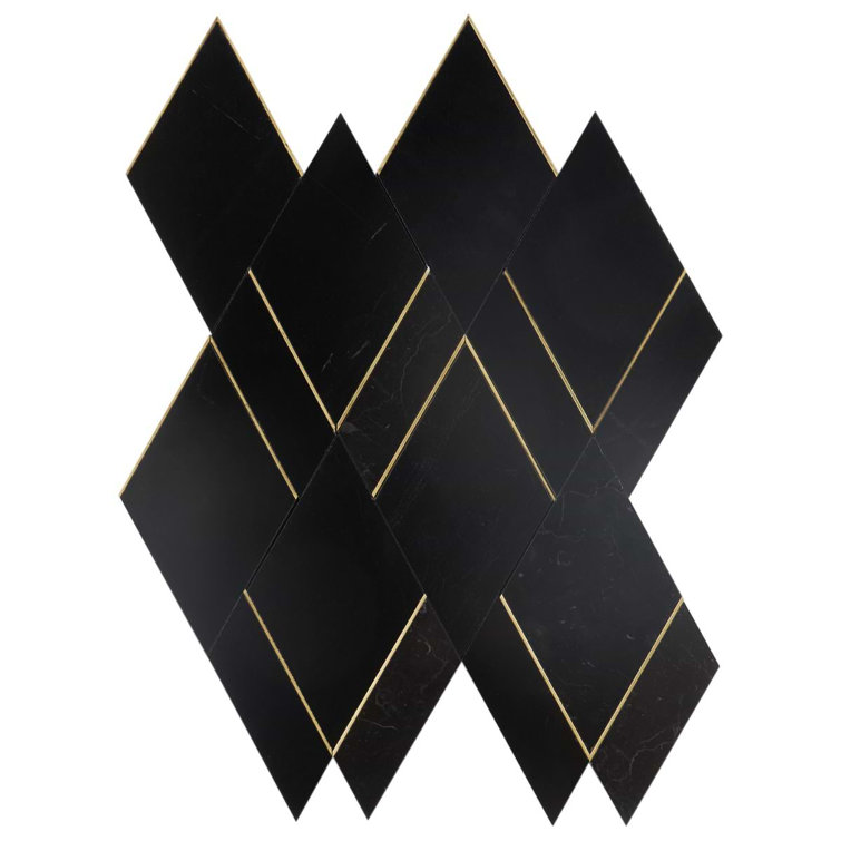Nero Polished Marble and Brass Diamond Wall Tile