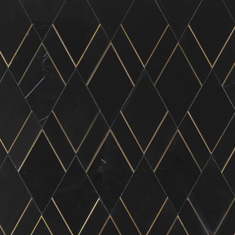 Nero Polished Marble and Brass Diamond Wall Tile