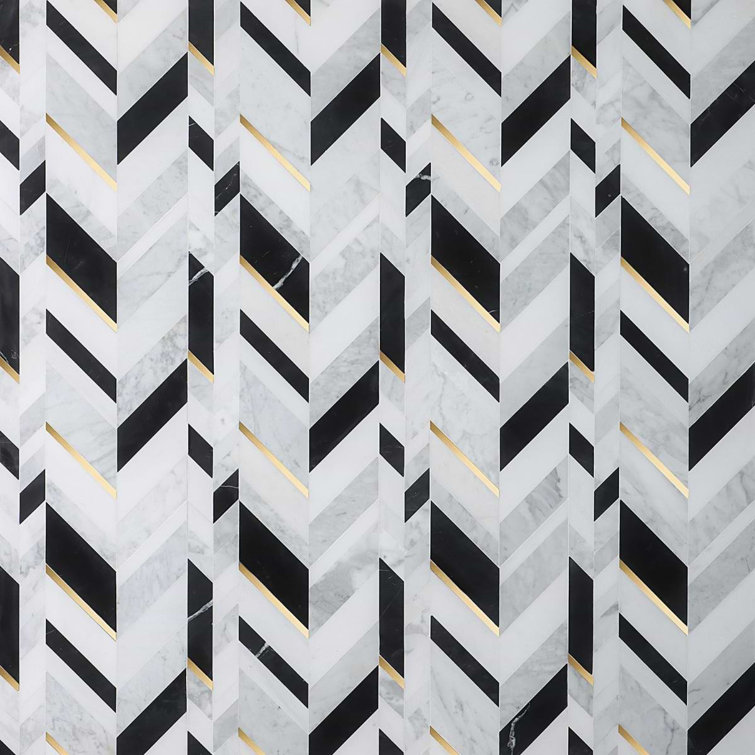 Xander Polished Marble and Brass Chevron Wall Mosaic Tile
