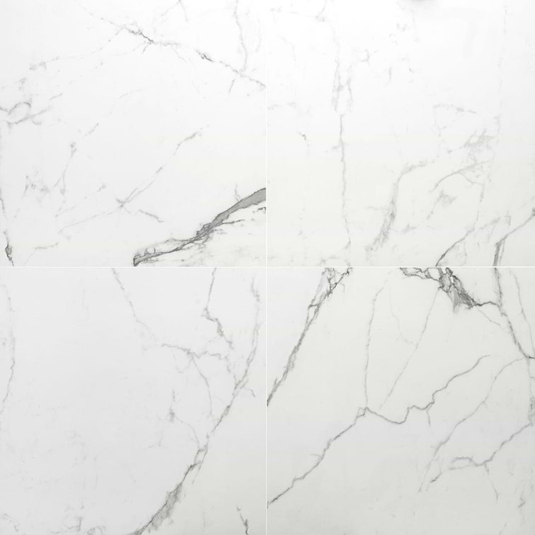 Enigma 24'' x 24'' Matte White Marble Look Porcelain Tile