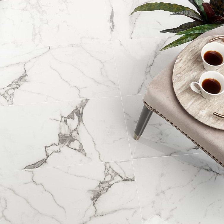 Statuario Venato 12" x 24" Polished Marble Look Porcelain Tile
