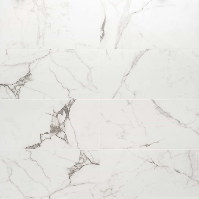 Statuario Venato 12" x 24" Polished Marble Look Porcelain Tile