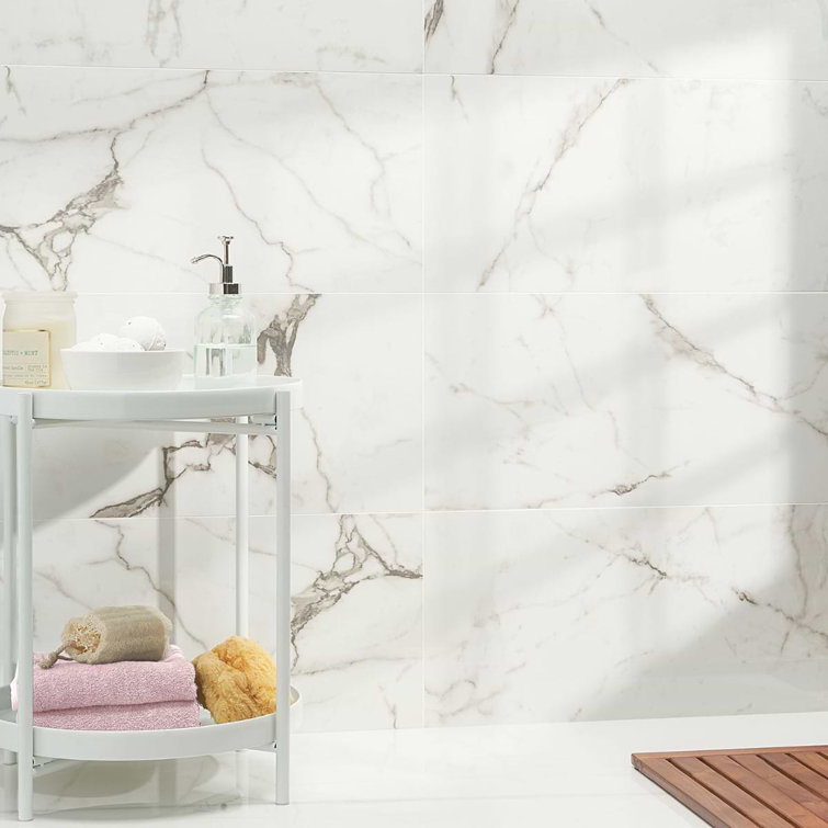 Statuario Venato 12" x 24" Polished Marble Look Porcelain Tile