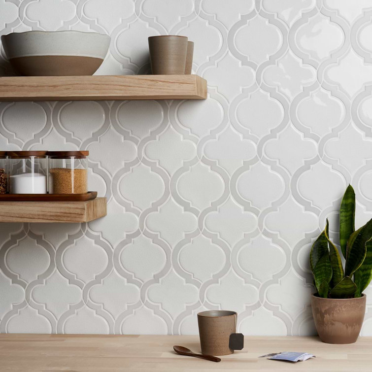 Glacier White Arabesque Ceramic Mosaic Tile Sheet