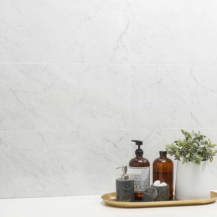 Saroshi Carrara Giola 12" x 24" Polished Marble Look Porcelain Tile