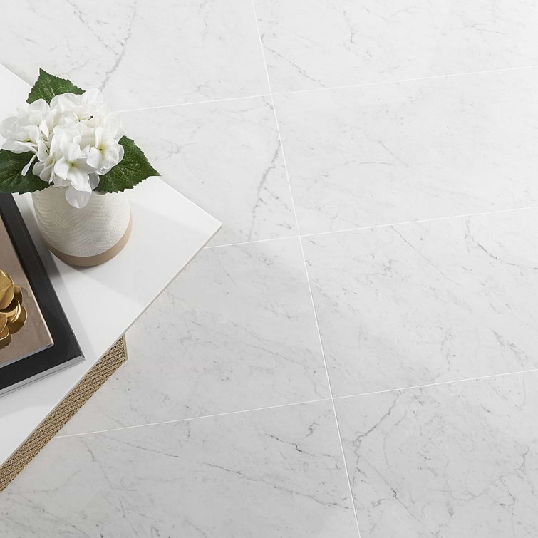 Saroshi Carrara Giola 12" x 24" Polished Marble Look Porcelain Tile