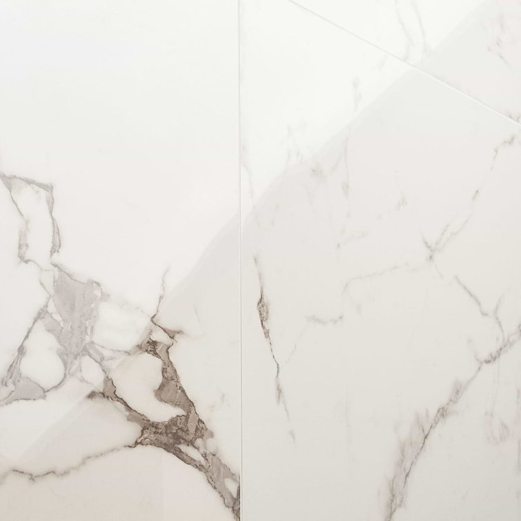 Large Format White Polished Porcelain Marble Look Tile