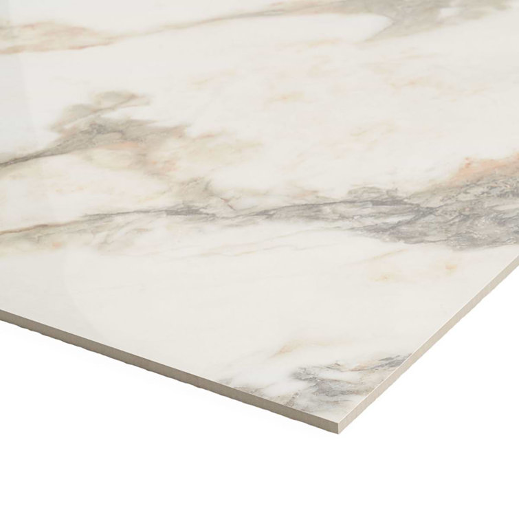 Saroshi 24" x 24" Polished White Marble Look Porcelain Tile