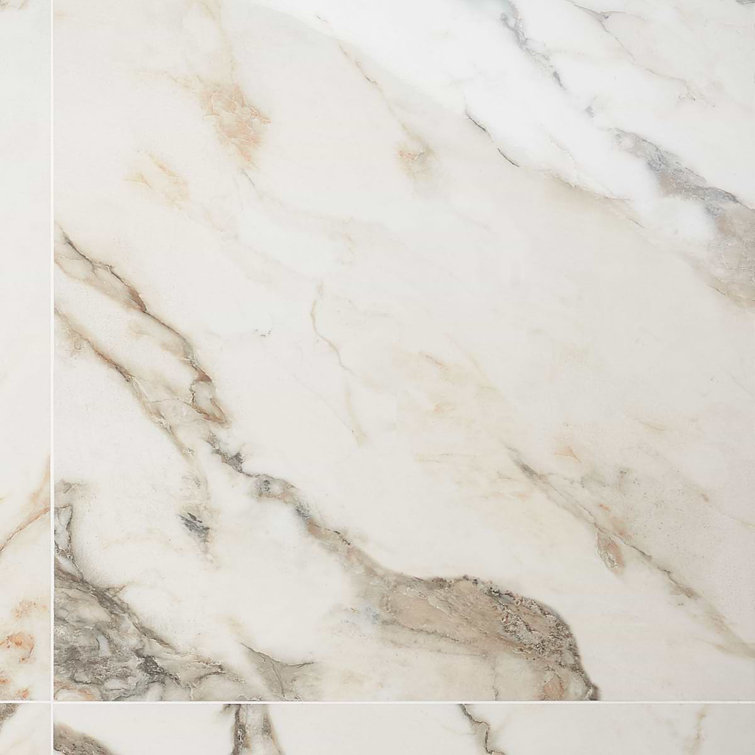 Saroshi 24" x 24" Polished White Marble Look Porcelain Tile