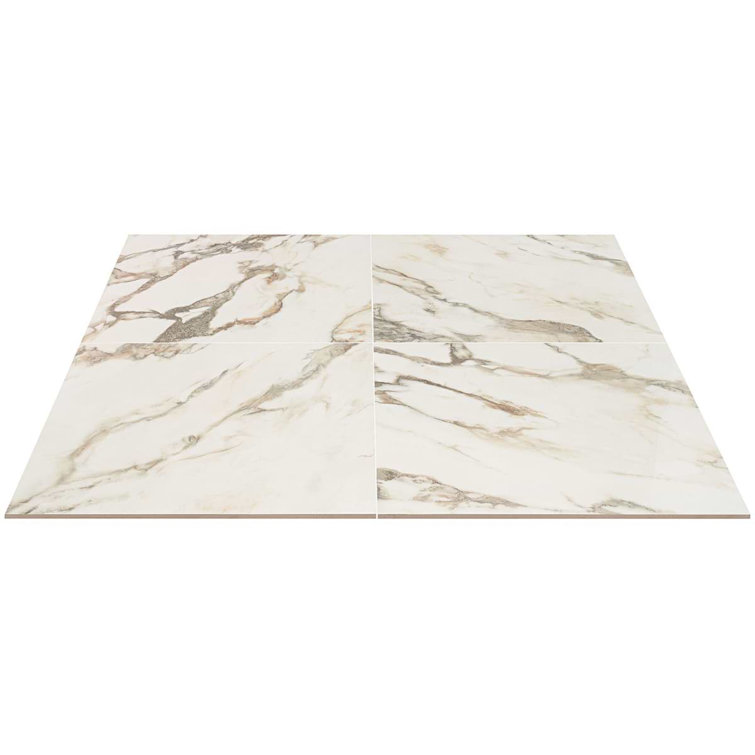 Saroshi 24" x 24" Polished White Marble Look Porcelain Tile