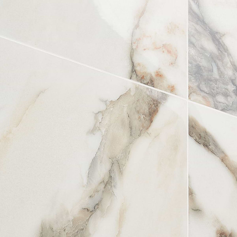 Saroshi 24" x 24" Polished White Marble Look Porcelain Tile