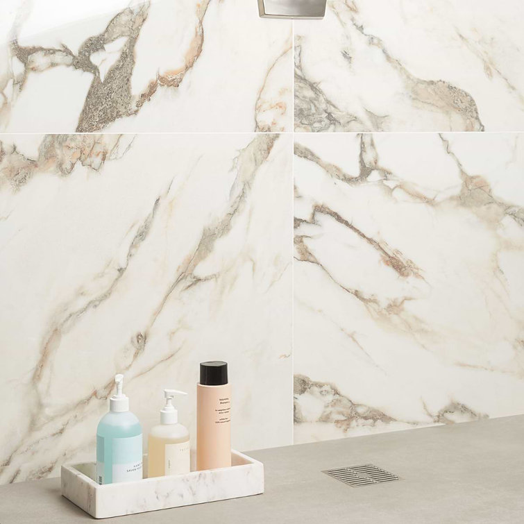 Saroshi 24" x 24" Polished White Marble Look Porcelain Tile