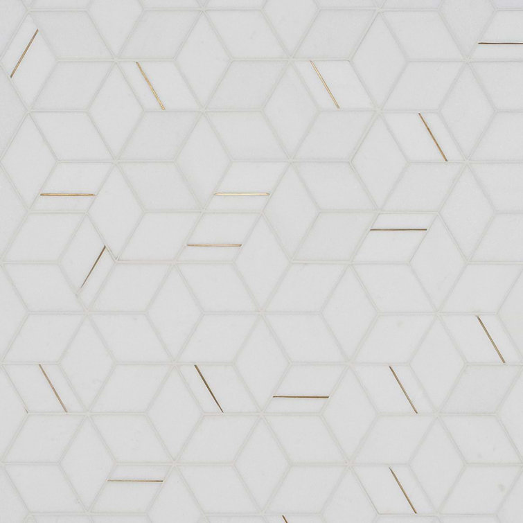 Graceland White Marble and Brass Hexagonal Mosaic Tile