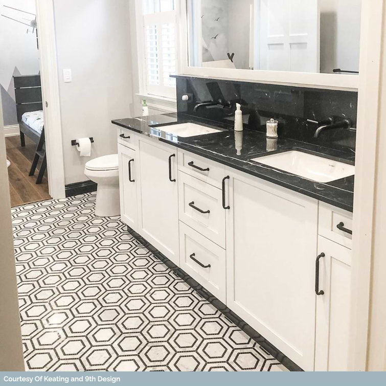 Carrara White and Black Marble Hexagon Mosaic Tile