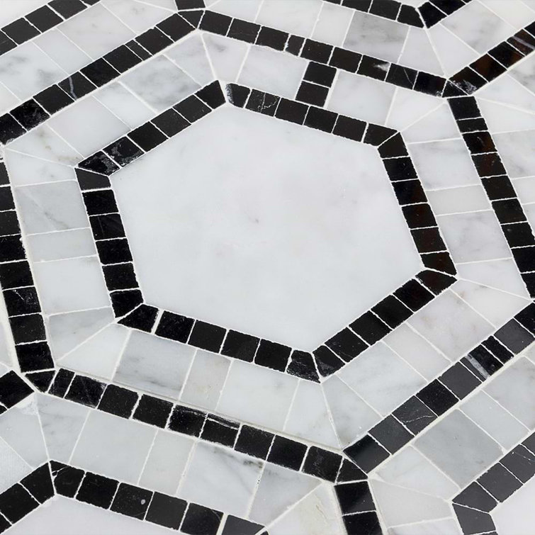 Carrara White and Black Marble Hexagon Mosaic Tile
