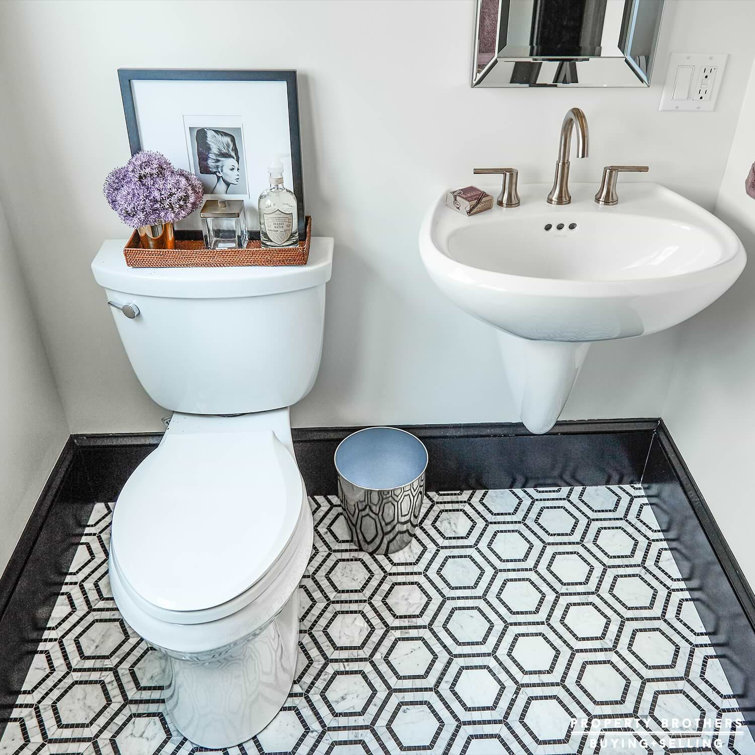Carrara White and Black Marble Hexagon Mosaic Tile