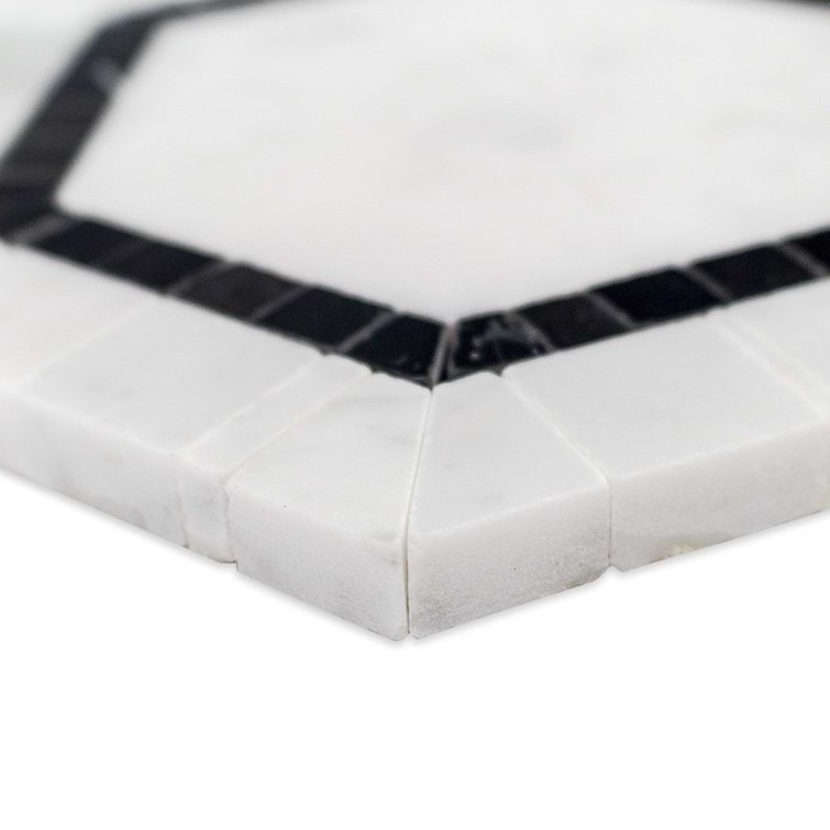 Carrara White and Black Marble Hexagon Mosaic Tile