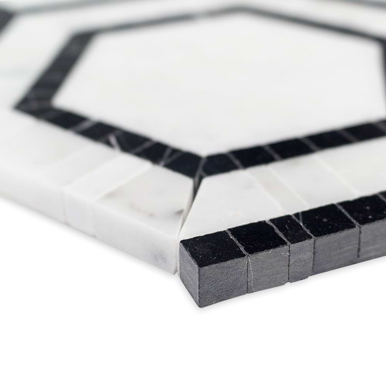 Carrara White and Black Marble Hexagon Mosaic Tile