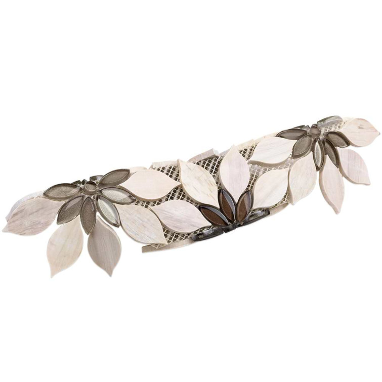 Thistle Ivory and Black Polished Marble Mosaic Tile Sheet