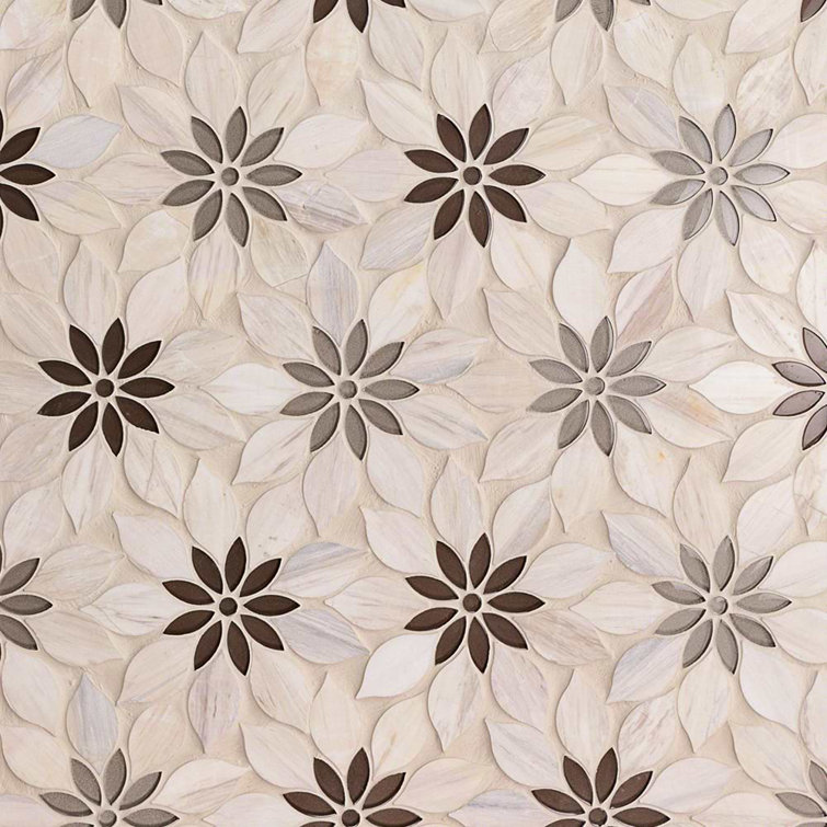 Thistle Ivory and Black Polished Marble Mosaic Tile Sheet