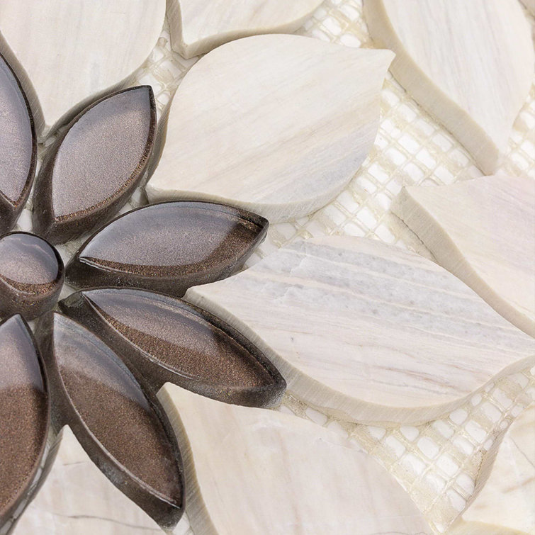 Thistle Ivory and Black Polished Marble Mosaic Tile Sheet