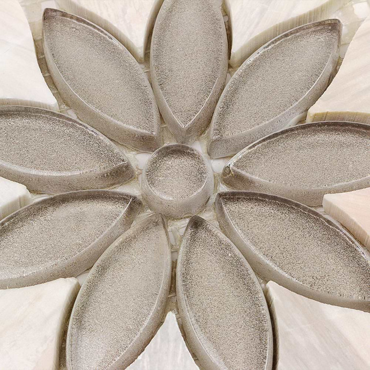 Thistle Ivory and Black Polished Marble Mosaic Tile Sheet