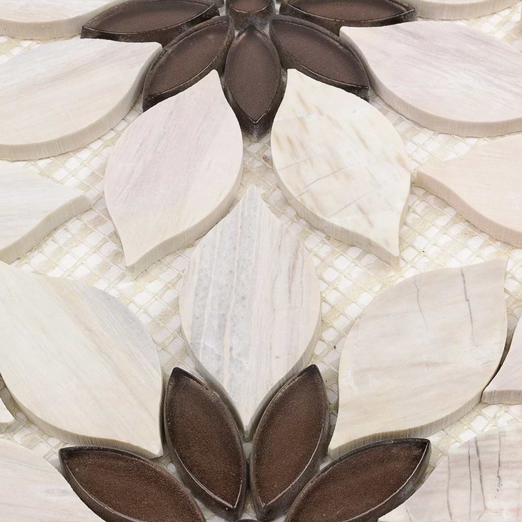 Thistle Ivory and Black Polished Marble Mosaic Tile Sheet