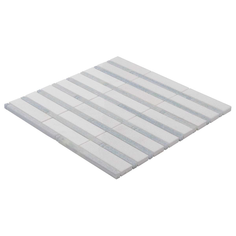 White and Gray Polished Mosaic Linear Wall Tile
