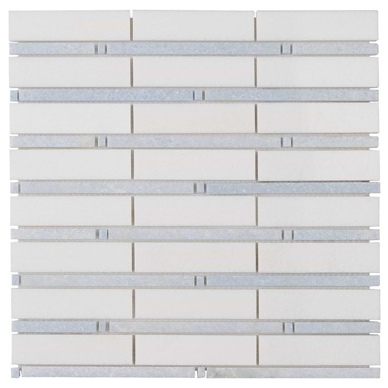 White and Gray Polished Mosaic Linear Wall Tile