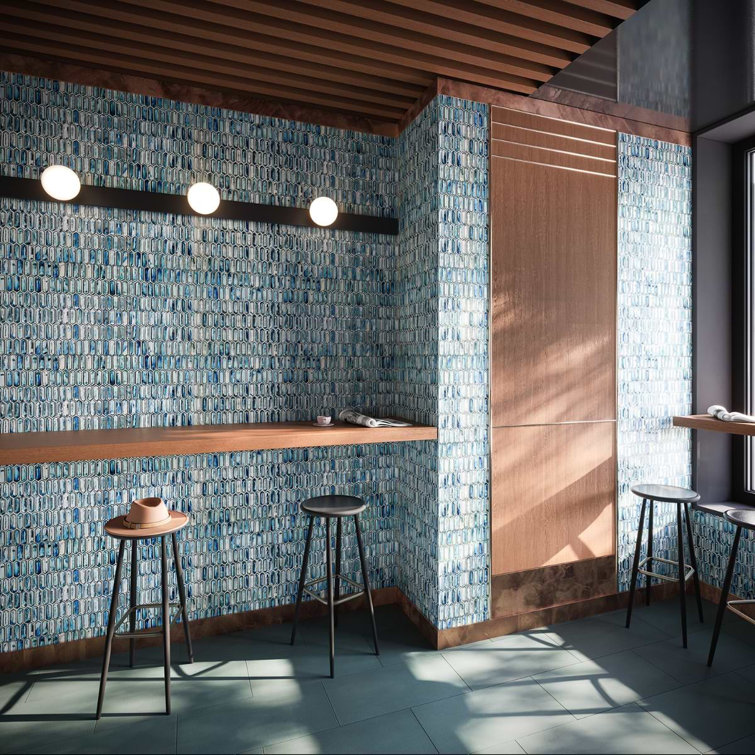 Ocean Rain Blue and White Glass Mosaic Wall Tile