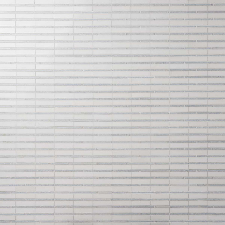 White and Gray Polished Mosaic Linear Wall Tile