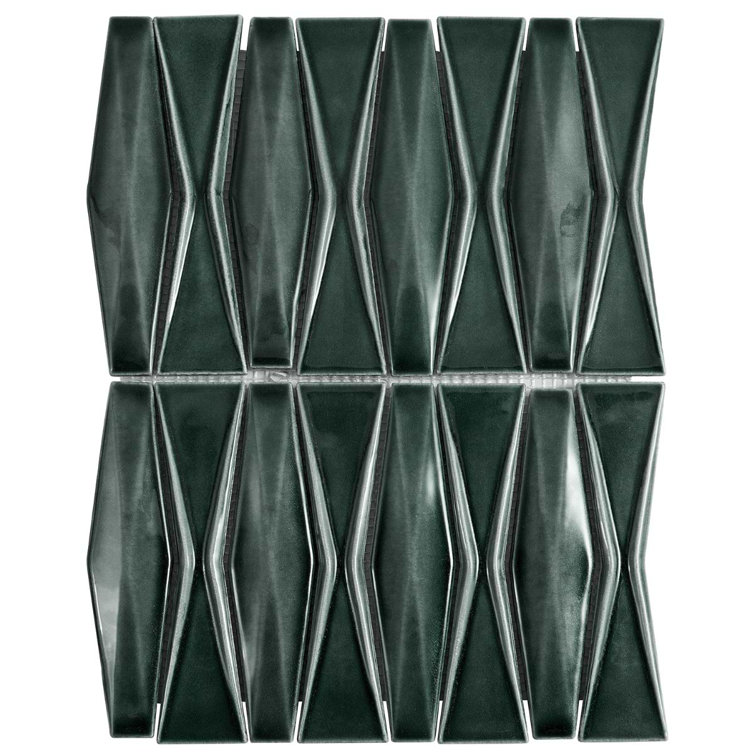Deep Emerald Glossy Ceramic Mosaic Tile for Walls