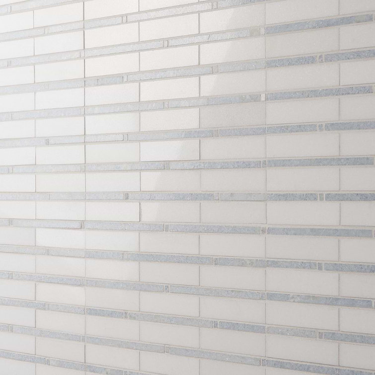 White and Gray Polished Mosaic Linear Wall Tile
