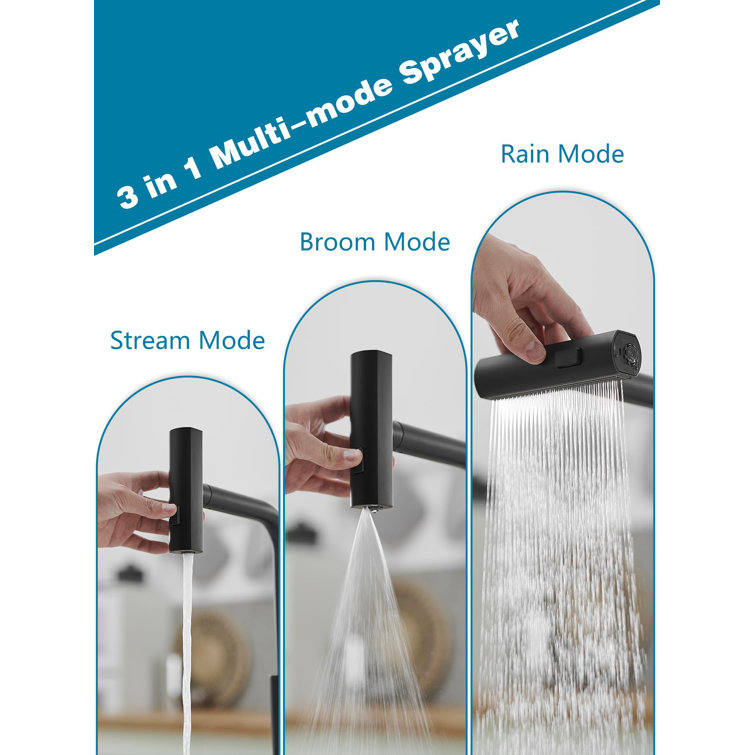 Matte Black Stainless Steel Kitchen Faucet with Pull-out Spray
